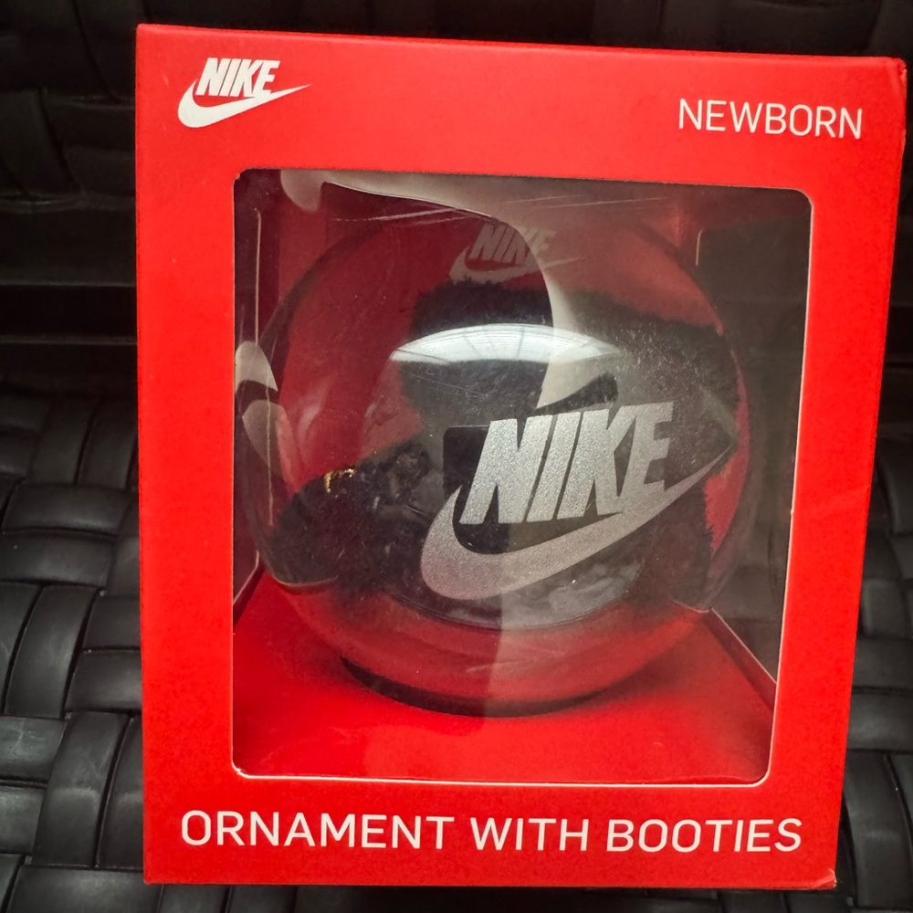 Nike Christmas Ornament Newborn Booties Black on Black with Gold Nike Logo New!